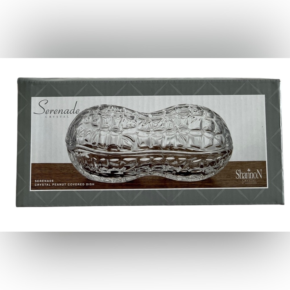 Godinger Serenade Peanut Shaped Crystal Candy Dish with Lid New